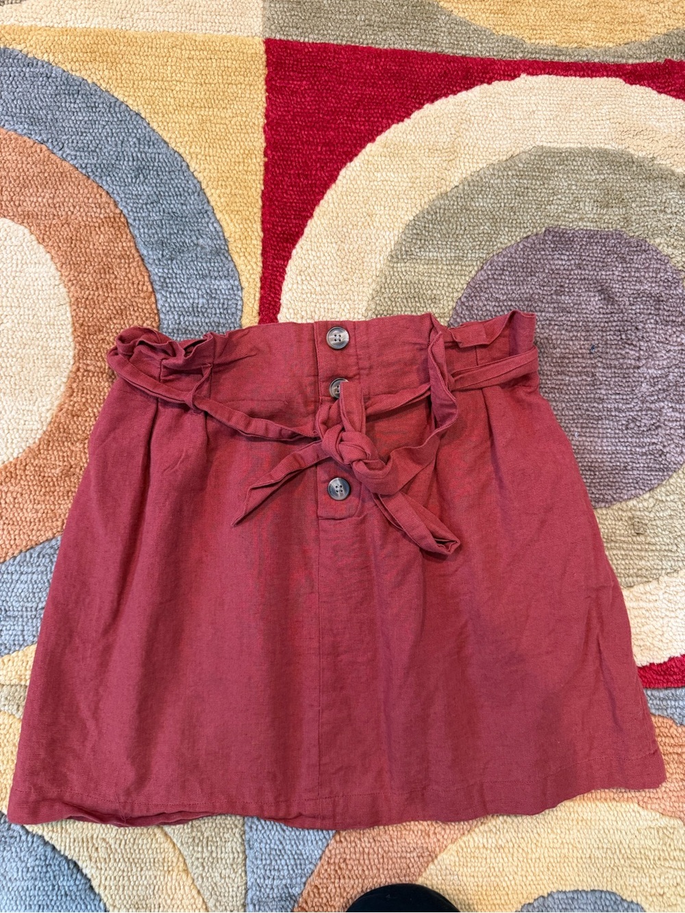 American Eagle Burnt Orange High Waisted Tie Waist Button Fall Mini Skirt Medium